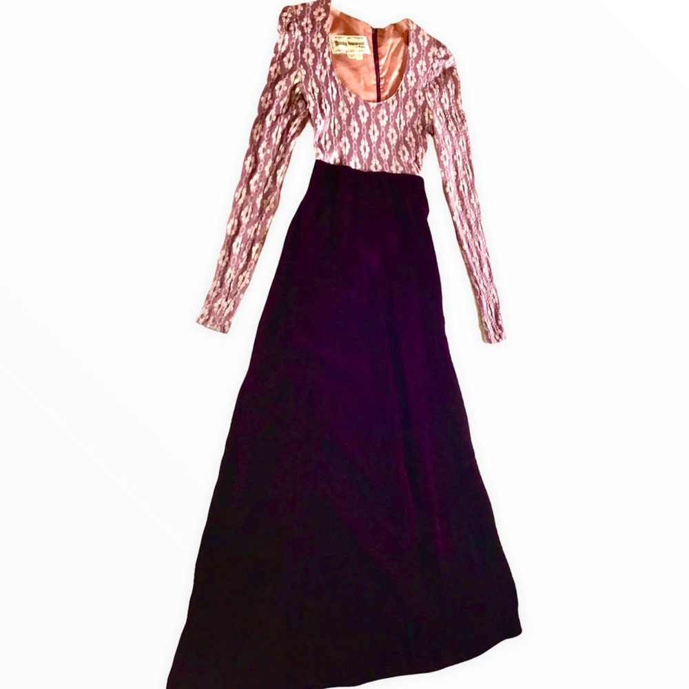 Vintage 70’s Young Inoccent Granny Core Dress Plum w/Purple Velvet Maxi - Picture 16 of 16